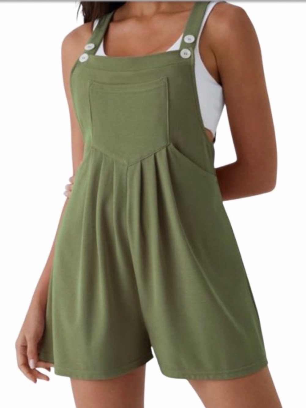 Halara Casual Shorts Overalls Shortalls Romper Olive‎ Green Waffle Size Medium